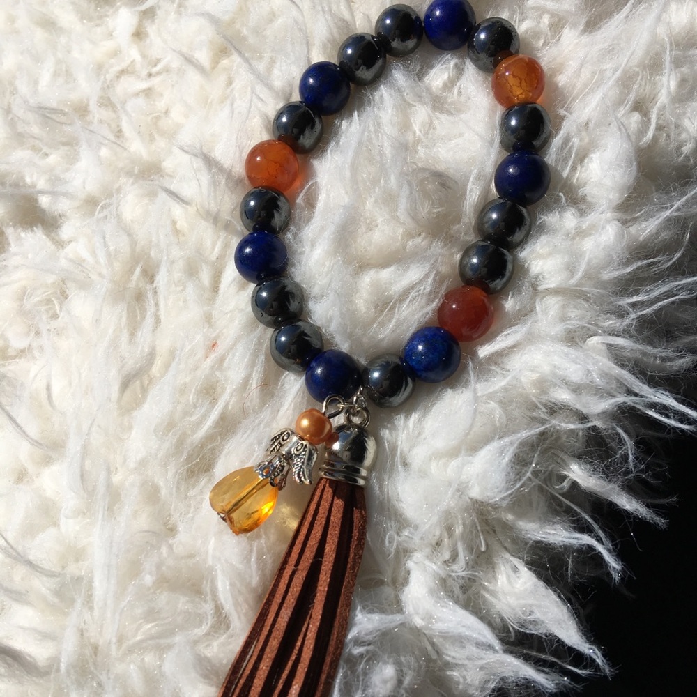Lapis Lazuli, Hematite and Amber color Quartz